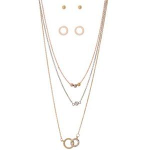 Necklace and Earrings Double Circle Mix